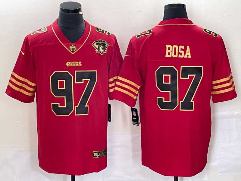 Men%27s San Francisco 49ers #97 Nick Bosa Red 75th Patch Golden Edition Stitched Nike Limited Jersey->seattle seahawks->NFL Jersey